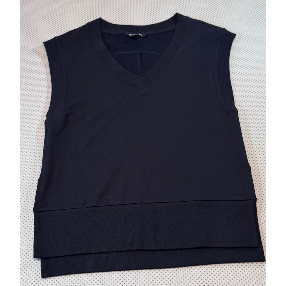 Athleta Womens Black V-Neck Sleeveless Sweatshirt Vest High Low Hem XS